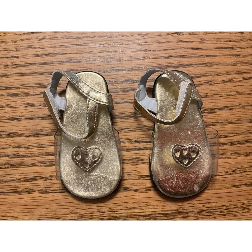My Twinn Doll Sandals Gold Metallic Heart Clear Strap Ankle Closure Shoes